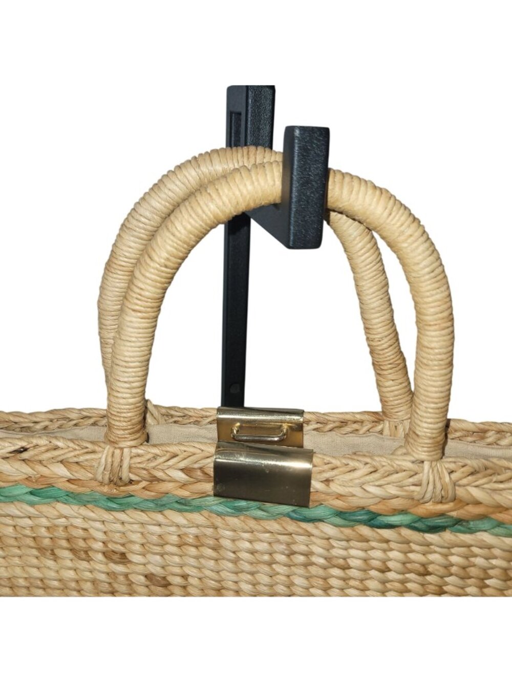 Magid Handmade Italian Woven Tote Green stripe & Gold Clasp Riviera Old Money - Picture 6 of 14